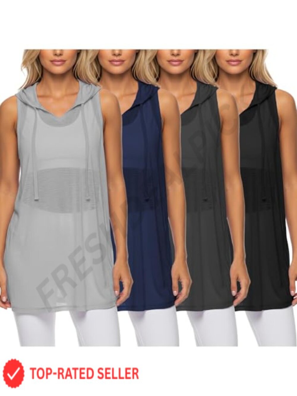 Semi Sheer Sleeveless V Neck Hoodie Tank Top Cover Up Workout